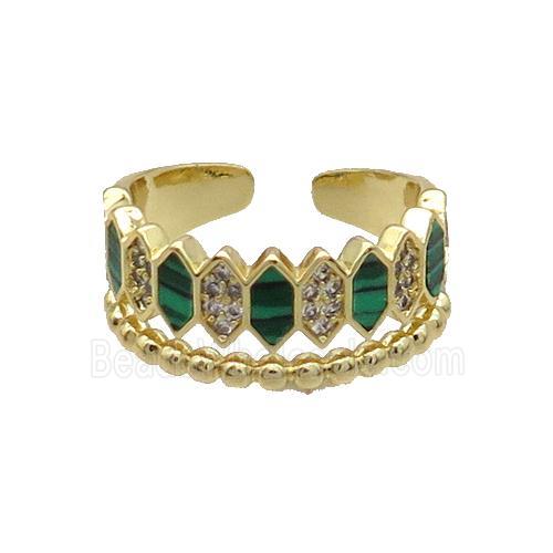 Copper Ring Pave Malachite Zircon Gold Plated