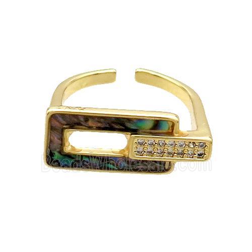 Copper Ring Pave Abalone Shell Zircon Gold Plated