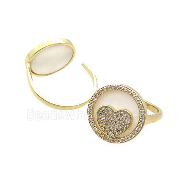 Copper Ring Pave Shell Zircon Heart Gold Plated