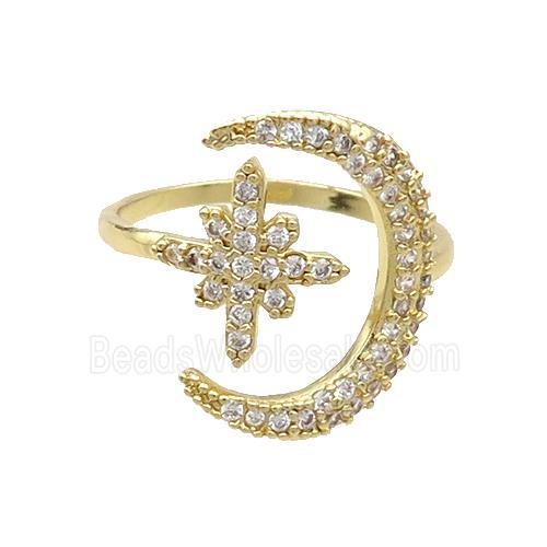 Copper Ring Pave Zircon Snowflower Mooon Gold Plated