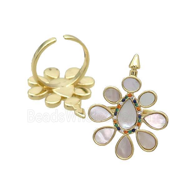 Copper Ring Pave Shell Zircon Teardrop Gold Plated