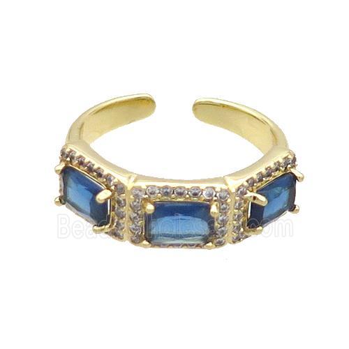 Copper Ring Pave Zircon Blue Crystal Gold Plated