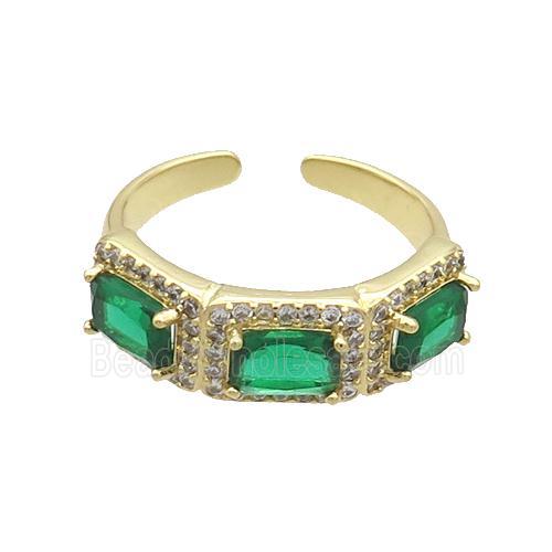 Copper Ring Pave Zircon Green Crystal Gold Plated