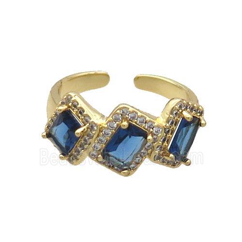 Copper Ring Pave Zircon Blue Crystal Gold Plated