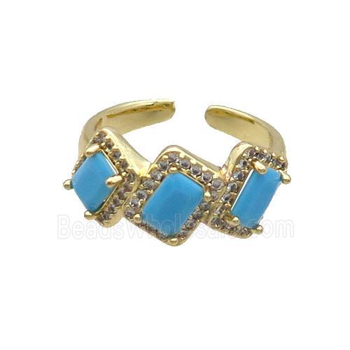 Copper Ring Pave Zircon Blue Crystal Gold Plated