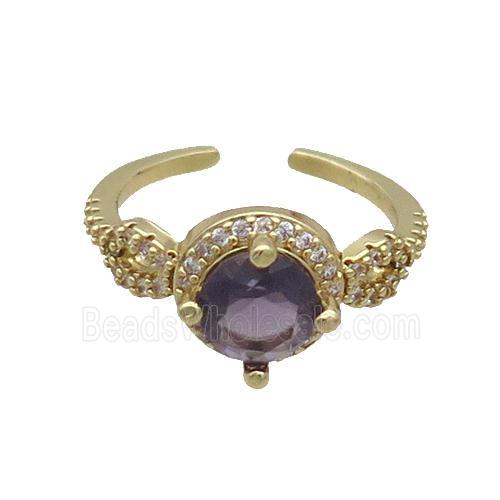 Copper Ring Pave Zircon Purple Crystal Gold Plated