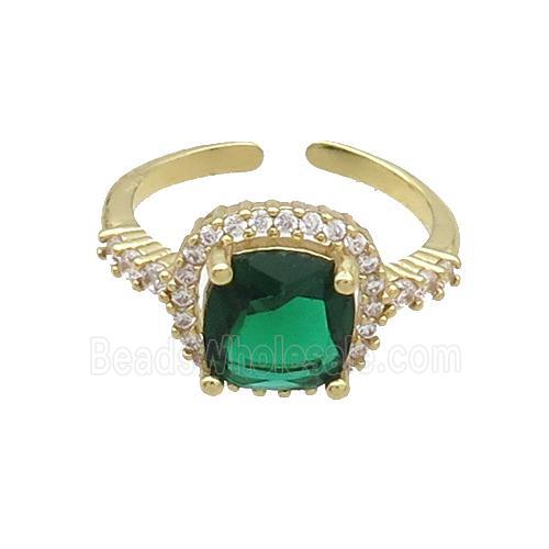 Copper Ring Pave Zircon Green Crystal Gold Plated