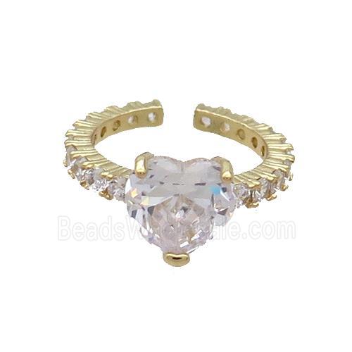 Copper Ring Pave Zircon Clear Crystal Heart Gold Plated