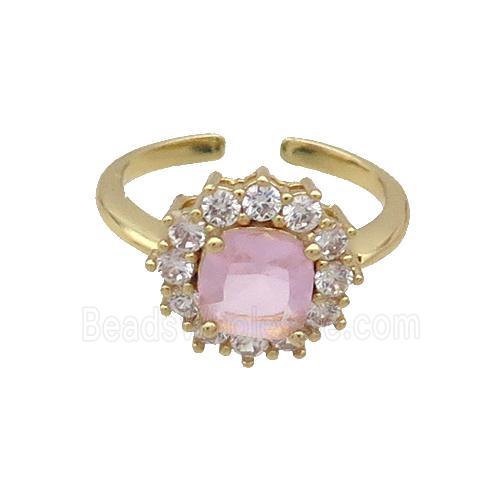 Copper Ring Pave Zircon Pink Crystal Gold Plated