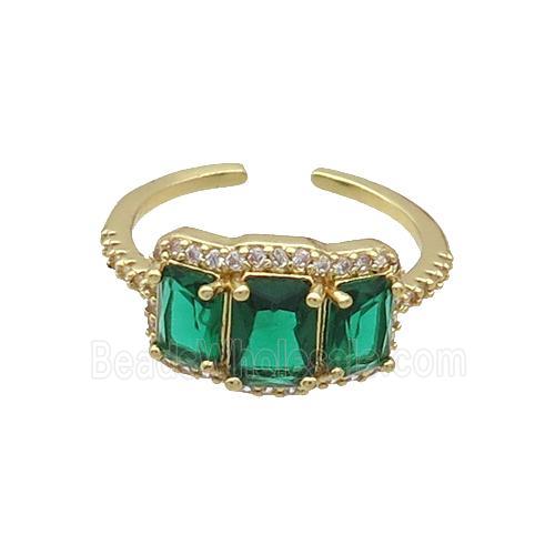 Copper Ring Pave Zircon Green Crystal Gold Plated