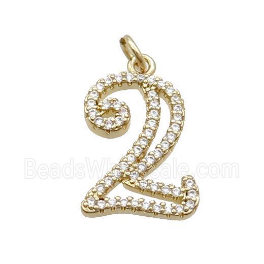 Copper Number-2 Pendant Pave Zircon Gold Plated