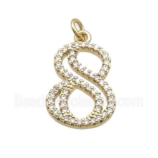 Copper Number-8 Pendant Pave Zircon Gold Plated