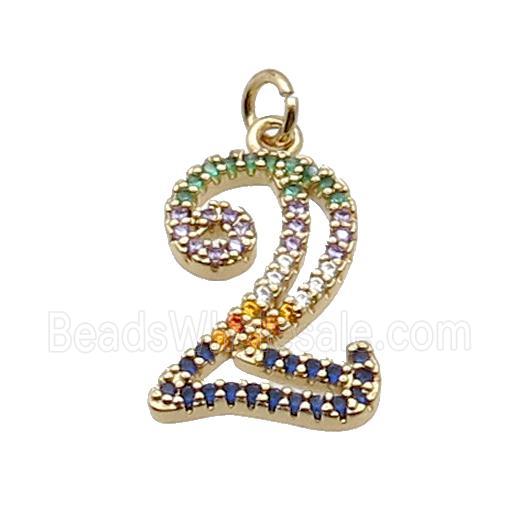 Copper Number-2 Pendant Pave Zircon Gold Plated