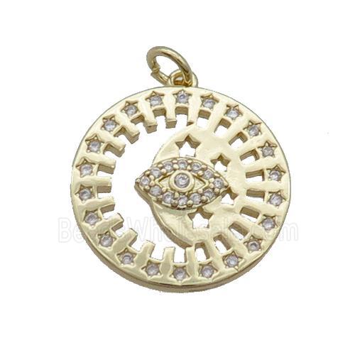 Copper Circle Pendant Eye Pave Zircon Gold Plated