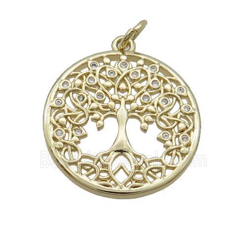 Copper Tree Of Life Pendant Charm Pave Zircon Gold Plated