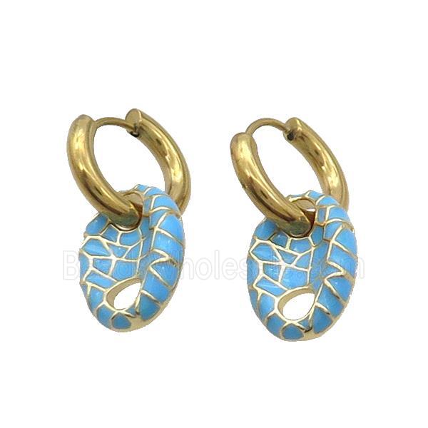 Copper Hoop Earring Blue Enamel PigNose Gold Plated