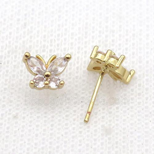 Copper Stud Earring Pave Zircon Butterfly Gold Plated