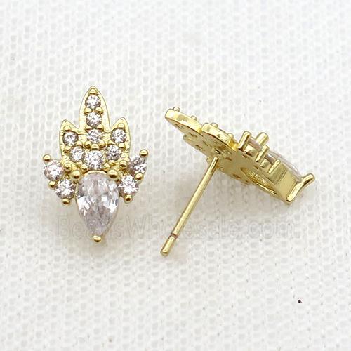 Copper Stud Earring Pave Zircon Gold Plated