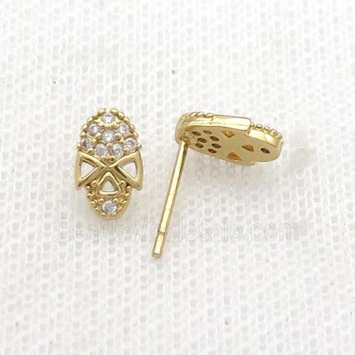 Copper Stud Earring Pave Zircon Alien Gold Plated
