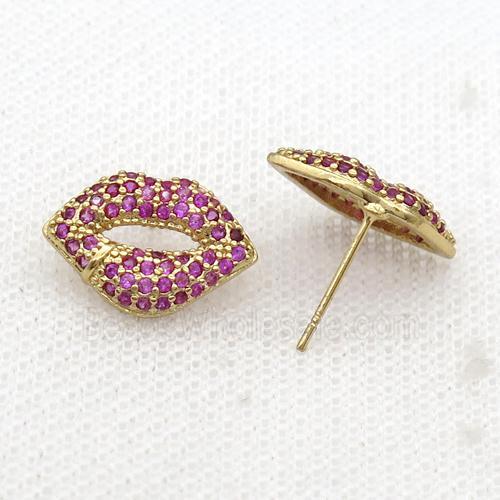 Copper Stud Earring Pave Zircon Lip Gold Plated