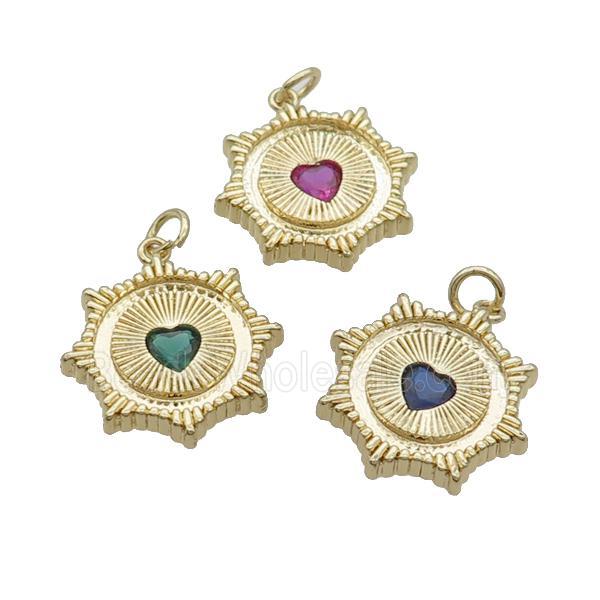 Copper Sun Pendant Pave Crystal Heart Gold Plated Mixed