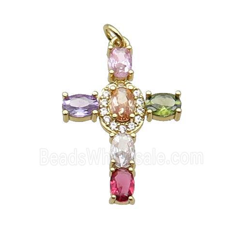 Copper Cross Pendant Pave Zircon Multicolor Gold Plated