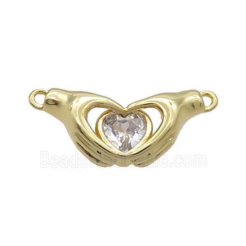 Copper Hand Heart Pendant Pave Crystal 2loops Gold Plated