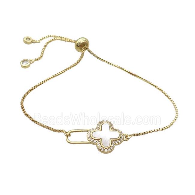 Copper Bracelet White Shell Cross Adjustable Gold Plated