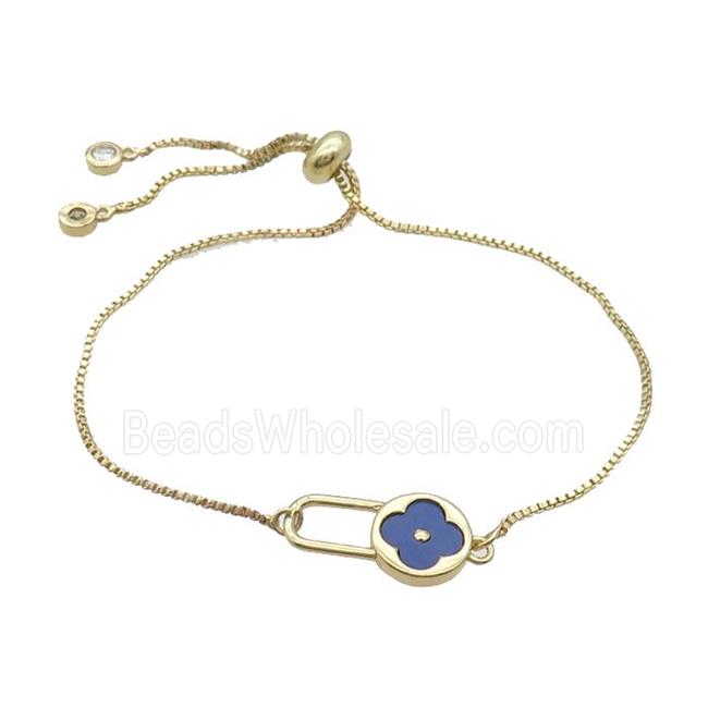 Copper Bracelet Blue Lapis Clover Adjustable Gold Plated