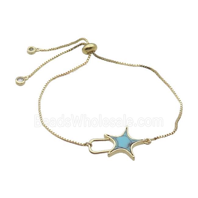 Copper Bracelet Blue Turquoise Star Adjustable Gold Plated