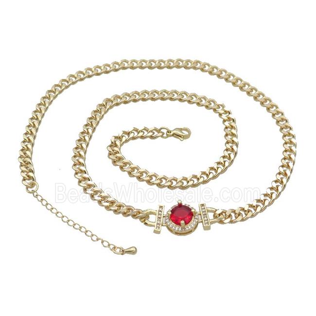 Copper Necklace Pave Red Crystal Gold Plated