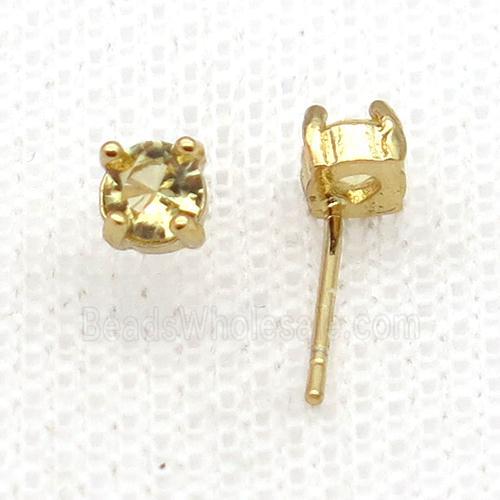 Copper Stud Earring Pave Zircon Yellow Crystal Gold Plated