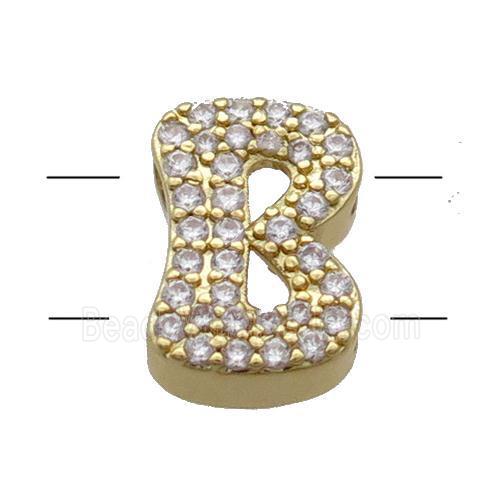 Copper Alphabet Beads Pave Zircon Letter-B 2holes Gold Plated