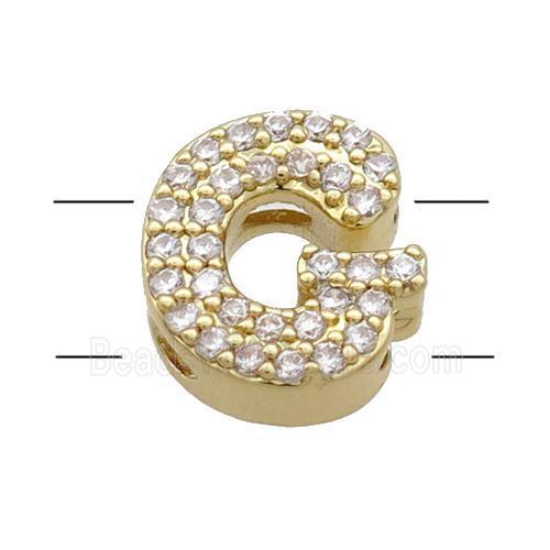 Copper Alphabet Beads Pave Zircon Letter-G 2holes Gold Plated