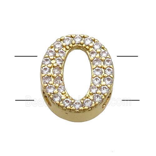 Copper Alphabet Beads Pave Zircon Letter-O 2holes Gold Plated