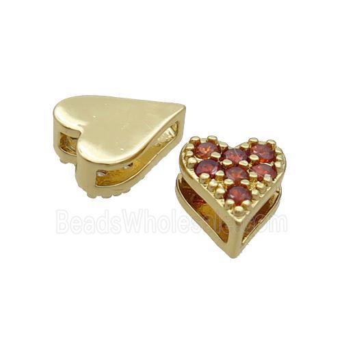 Copper Heart Beads Pave Red Zircon Gold Plated