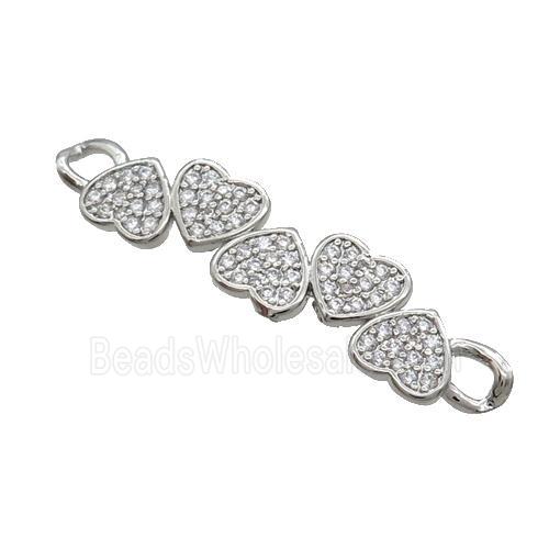 Copper Heart Link Connector Pave Zircon Platinum Plated