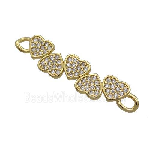 Copper Heart Link Connector Pave Zircon Gold Plated