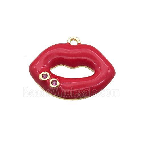 Copper Lips Pendant Red Enamel Gold Plated