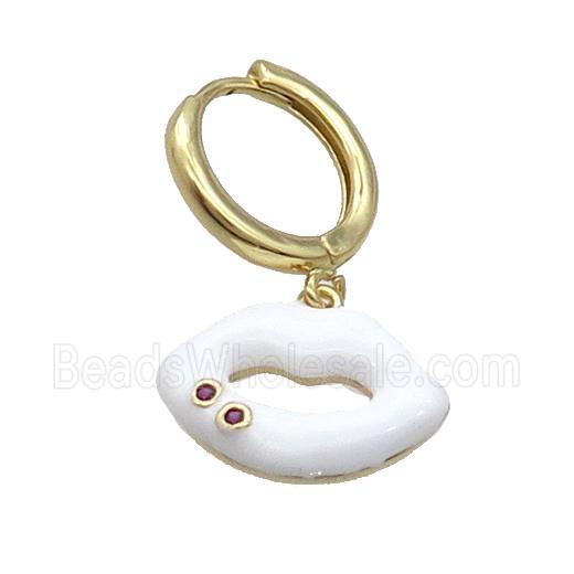 Copper Hoop Earring With White Enamel Lip Gold Plated