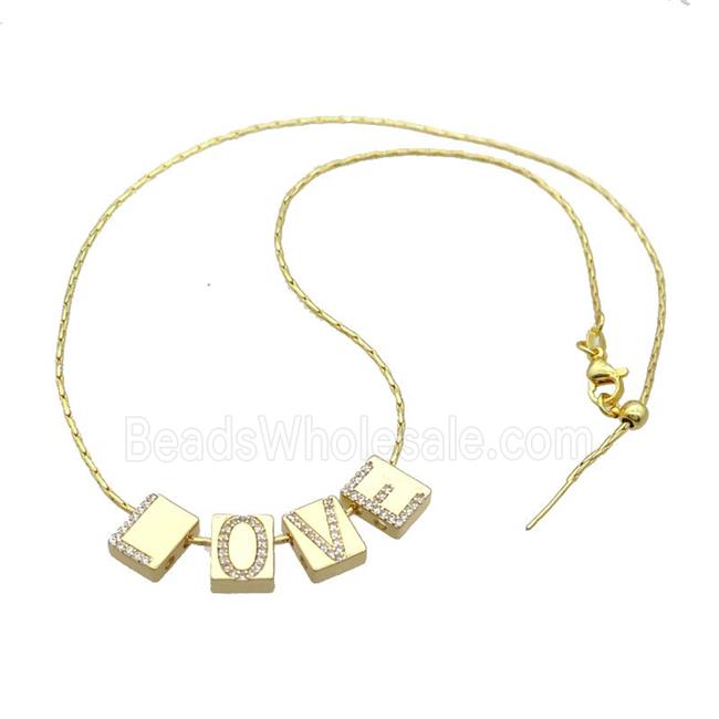Copper Necklace With LOVE Pave Zircon Gold Plated