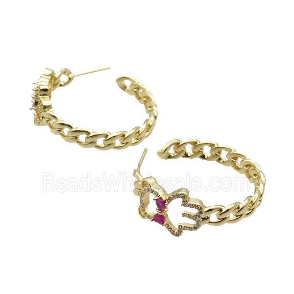 Copper Stud Earring Pave Zircon Gold Plated