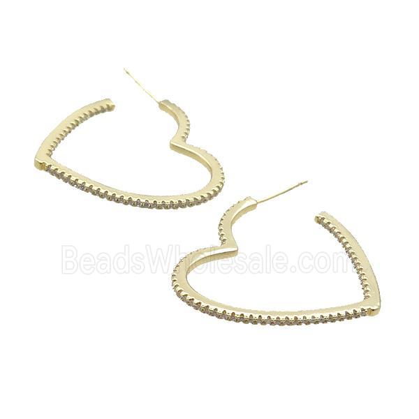 Copper Stud Earring Pave Zircon Heart Gold Plated