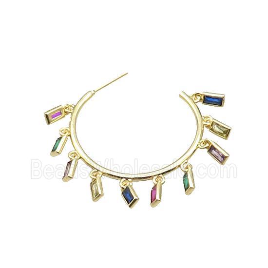 Copper Stud Earring Pave Zircon Rectangle Gold Plated