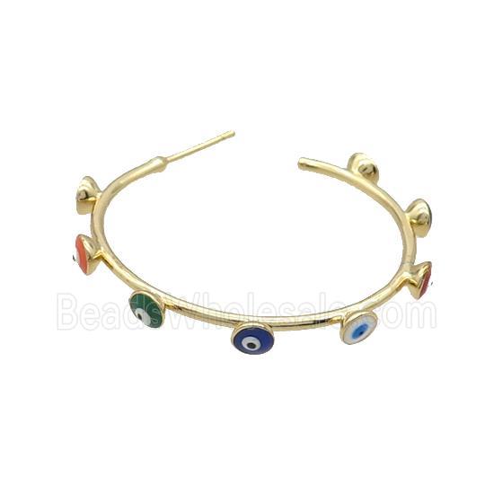 Copper Stud Earring Evil Eye Multicolor Enamel Gold Plated