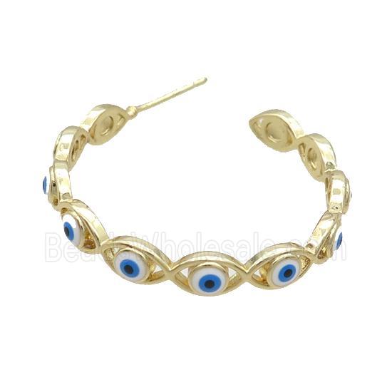 Copper Stud Earring White Enamel Evil Eye Gold Plated