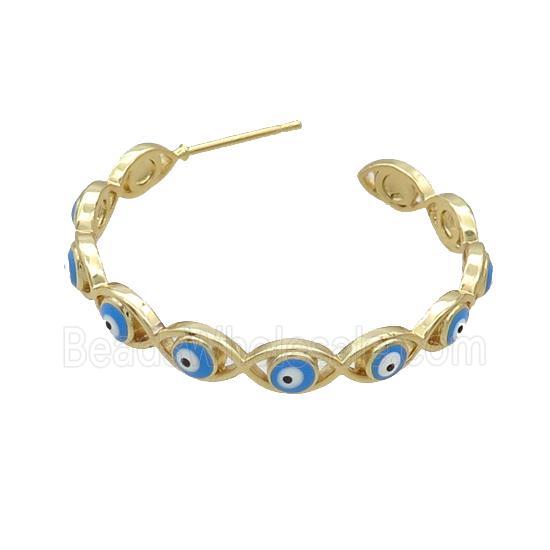 Copper Stud Earring Blue Enamel Evil Eye Gold Plated