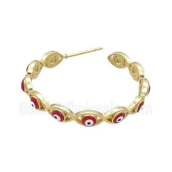 Copper Stud Earring Red Enamel Evil Eye Gold Plated