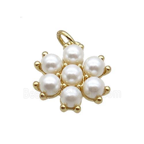 Copper Pendant Pave Pearlized Glass Flower Gold Plated