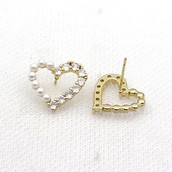 Copper Heart Stud Earring Pave Zircon Gold Plated
